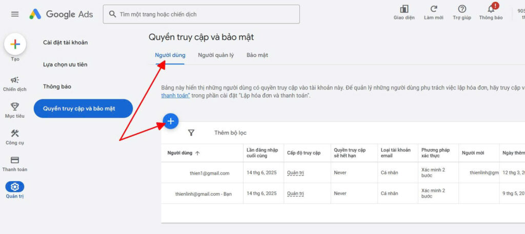 3. Chia se quyen truy cap Google Ads Them nguoi dung