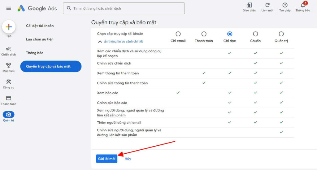 5. Chia se quyen truy cap Google Ads Gui loi moi