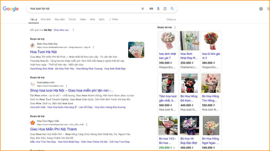Hình ảnh quảng cáo sản phẩm dịch vụ doanh nghiệp xuất hiện top đầu tiên của trang Google tìm kiếm khi khách hàng có nhu cầu và tìm kiếm.